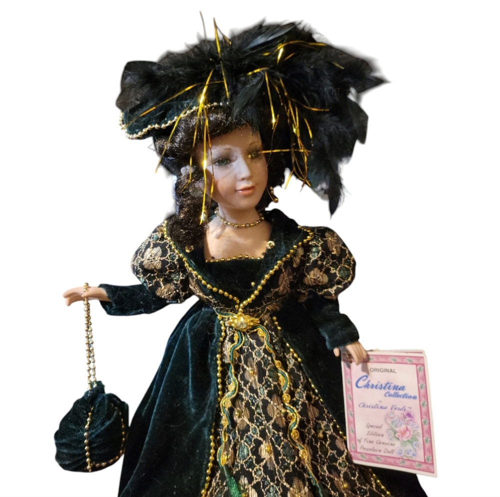 Vtg 05 Christina Verdi Special Edition Collection Porcelain Doll 18" Green Gold